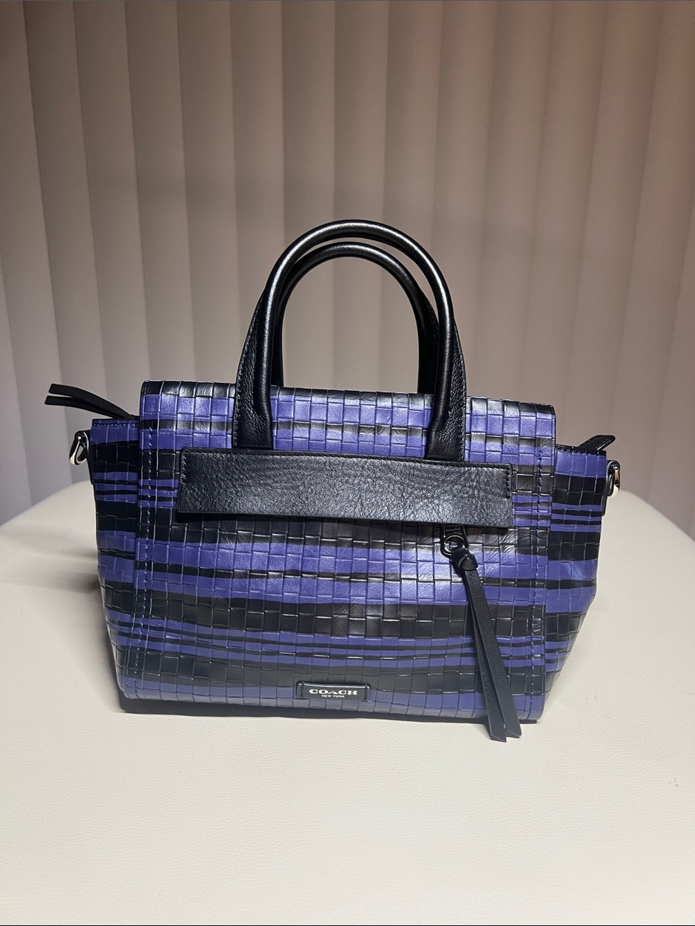 Coach Black and Purple Woven Leather Mini Satchel